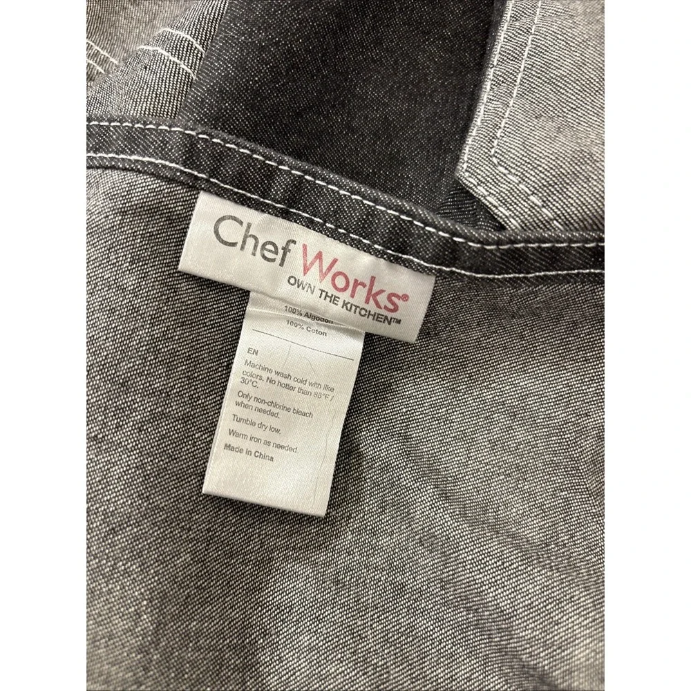 CHEF WORKS Urban‎ Collection Black Denim Grey Pockets Distressed Apron Unisex